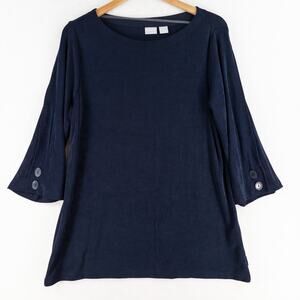 Chico's Travelers Top Size 2 (Large) Navy Blue 3/4 Open Sleeve Slinky Stretch